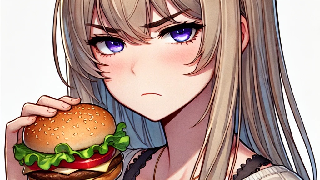 ハンバーガーを持った女性